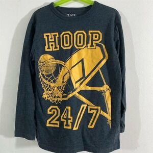 Children's Place Boys M Gray Long Sleeve "HOOP 24/7" T-Shirt Casual